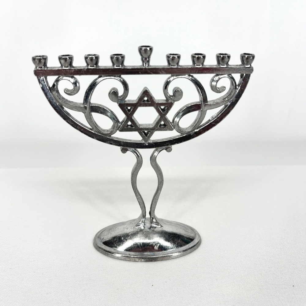 Rite Lite Metal Silver Tone Mini Menorah Hannukah Holiday Decor